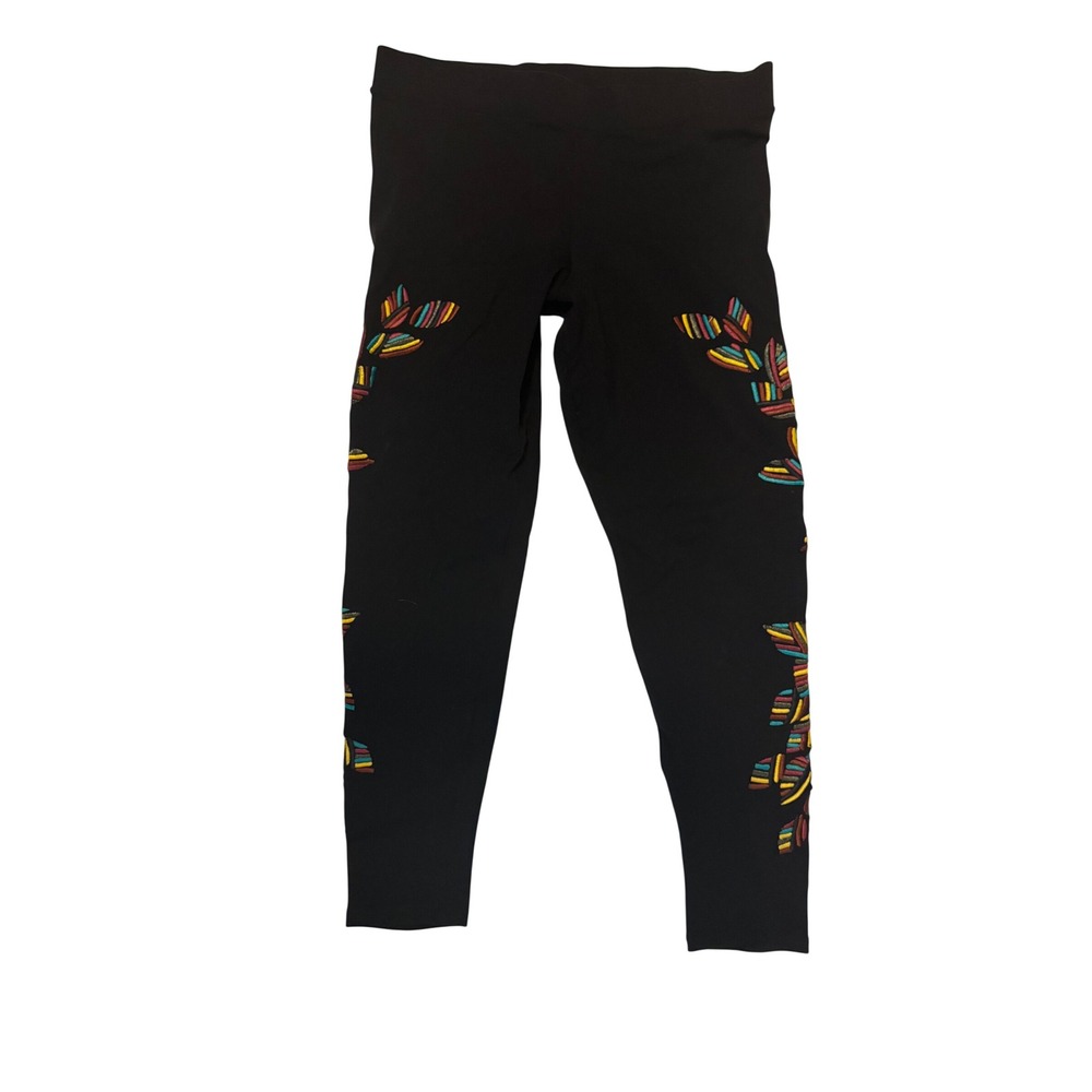 BrazilRoxx Black Embroidered Colorful Leaf Leggings Size Medium Made in Brazil